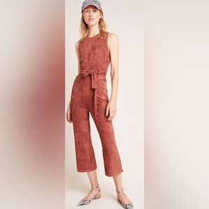 Anthropologie Faux Suede Belted Jumpsuit in Cedar Size Medium EUC